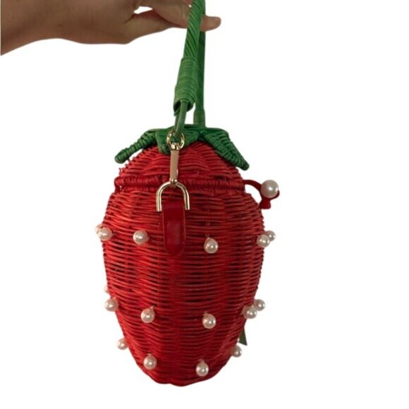Kate Spade Target Strawberry Basket Purse Red Faux Pearl Bucket Bag Handbag NWT - Picture 4 of 12